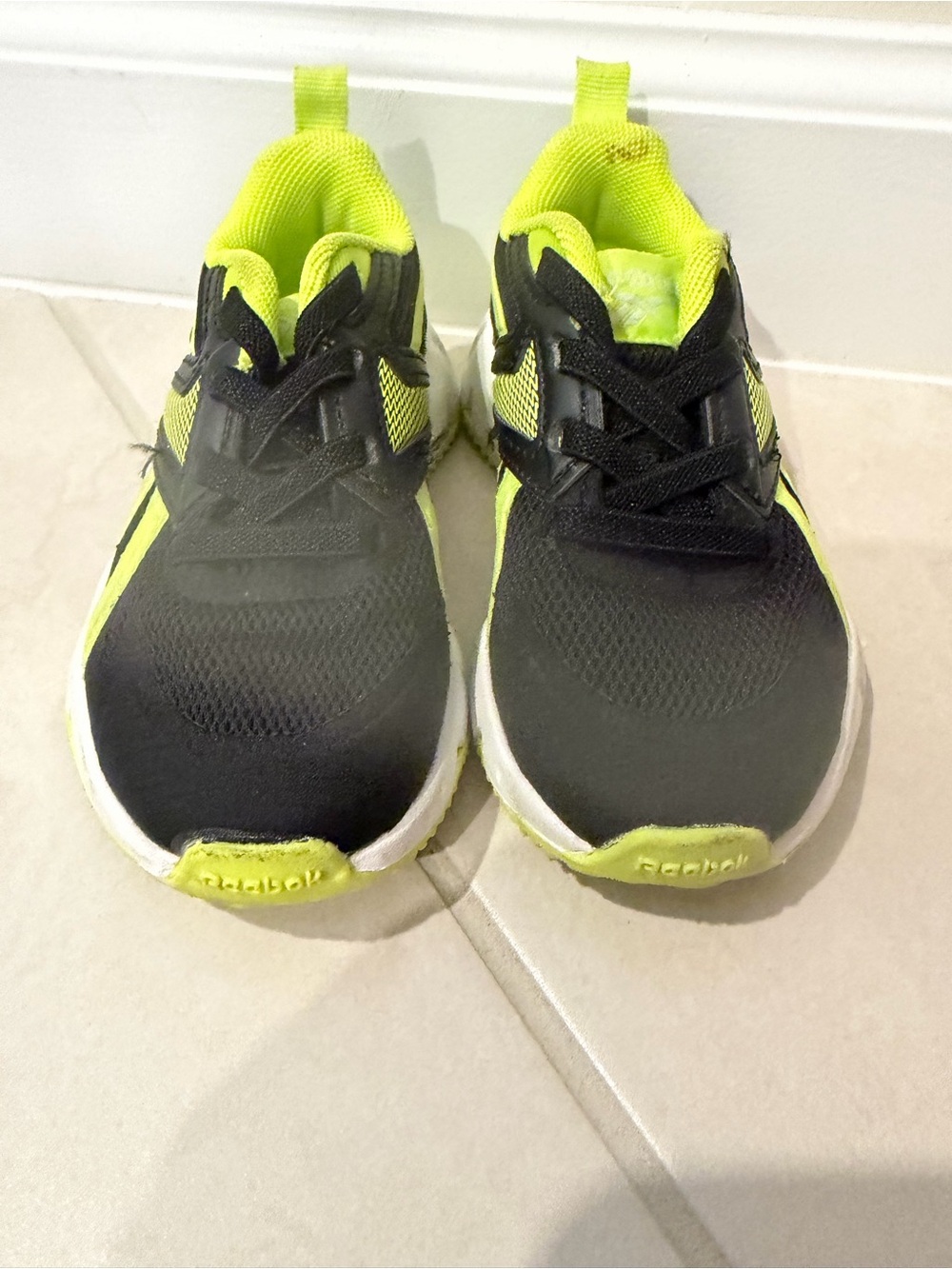 Reebok Kids Black and Neon Yellow Athletic Sneakers